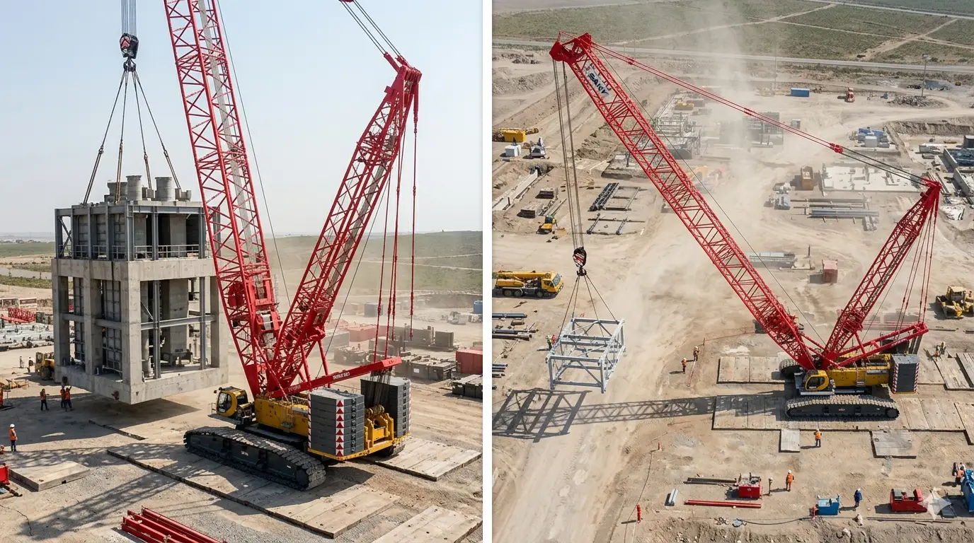 comparison of crane lifting capacity at short and long radius with boom extension