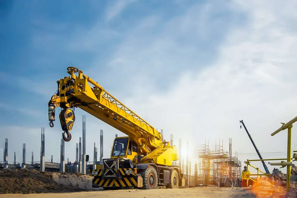 Setup of crane machinery for lifting heavy industrial equipment
