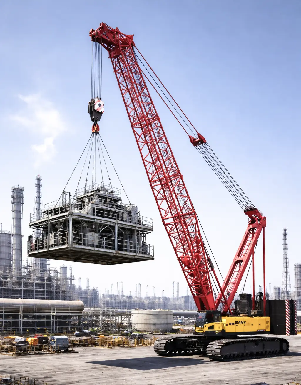 crawler crane lifting heavy steel structure at an industrial project site in Navi Mumbai
