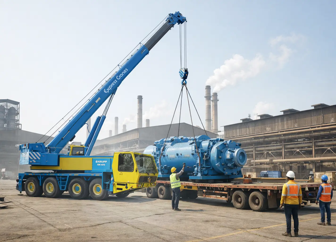 mobile crane unloading heavy industrial equipment in TTC Navi Mumbai