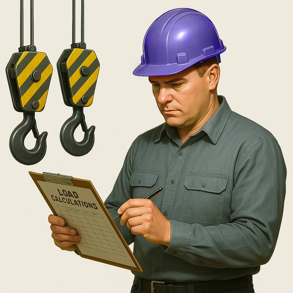 Certified crane operator performing pre-lift inspection